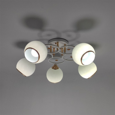 Люстра 5 плафонов 59*24 см Е27 60Вт 20м2 плафон стекло бело-золотой Baizheng