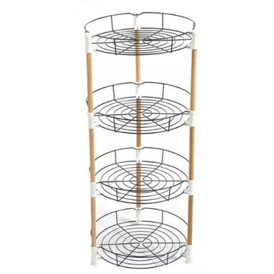 Этажерка металлическая 4-х ярусная 33.5х33.5х77 см круглая черный Бамбук Baizheng