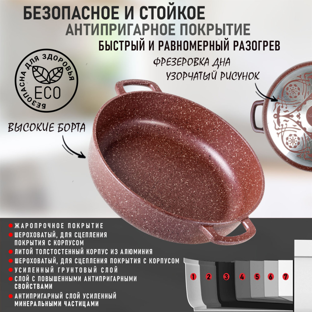 Жаровня алюминиевая  3,5 л 28х7 см Традиционная Шоколад Горница