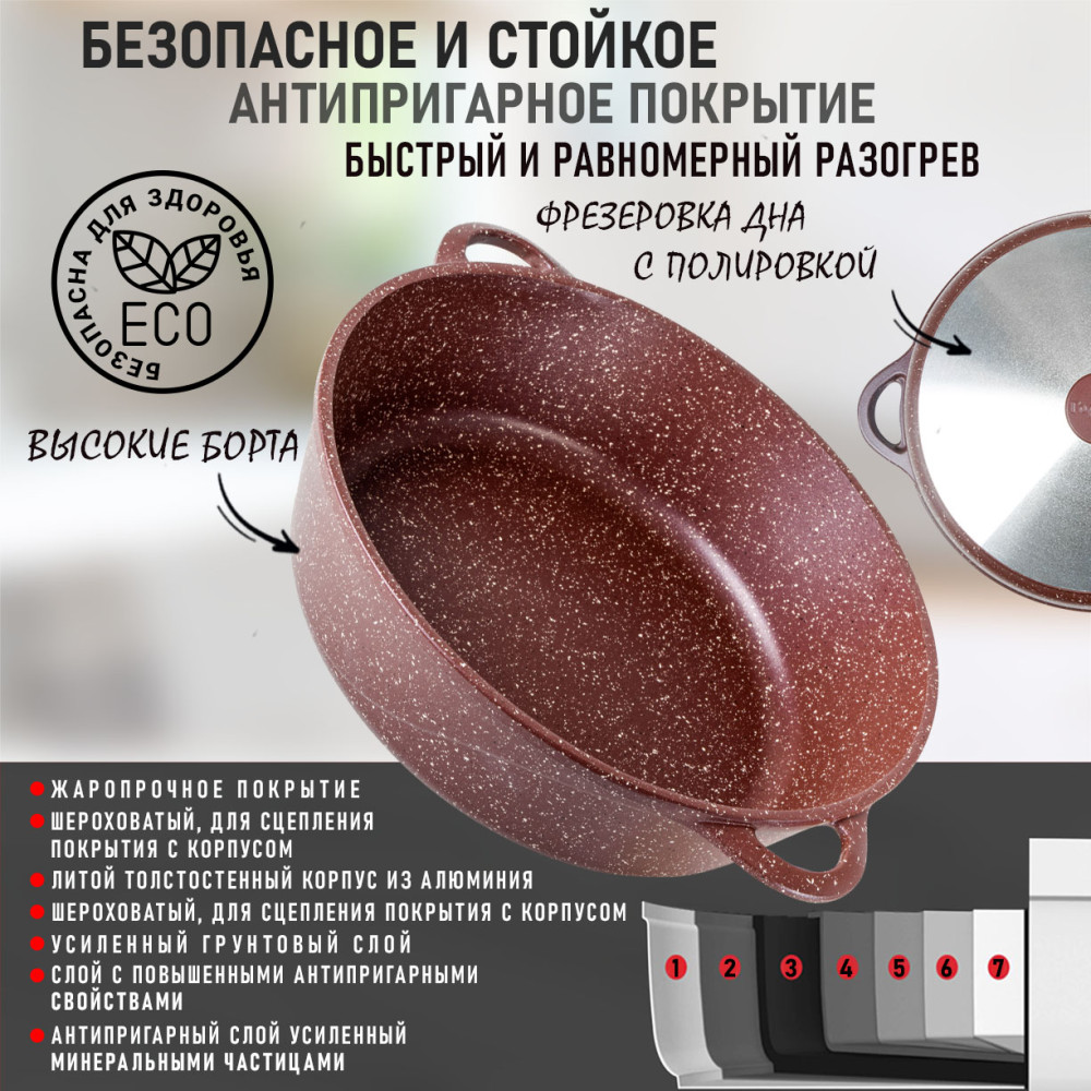 Жаровня алюминиевая  5,5 л 32х9,5 см Универсальная Шоколад Горница