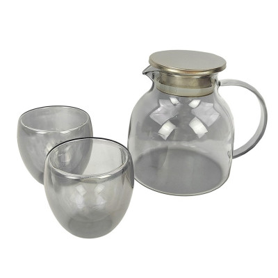 Набор кувшин стеклянный 1350 мл 2 стакана 250 мл дымчатый Bonjart