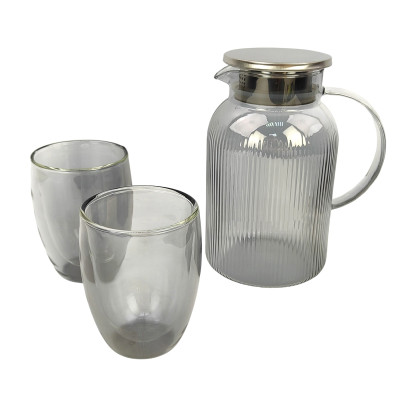 Набор кувшин стеклянный 1800 мл 2 стакана 350 мл дымчатый Bonjart