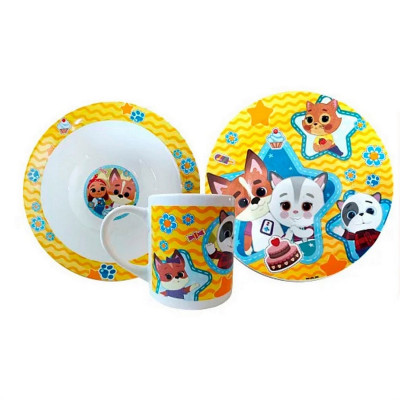Набор керамический детский 3 предметов кружка миска тарелка под упак Кошечки-собачки Мфк
