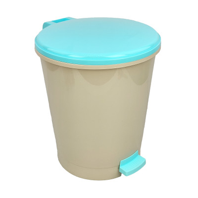 Ведро пластиковое для мусора  12 л круглое с педалью светло-бежево-синий Альтернатива