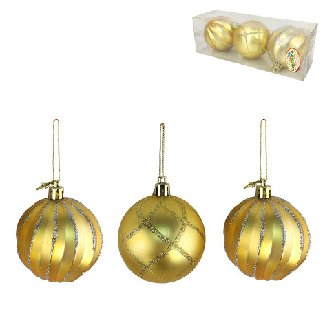 Набор пластиковых шаров d-6 см 3 шт золото серебро Снежная фантазия Серпантин