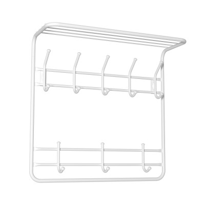 Вешалка металлическая настенная 60х22х58 см 8 крючков с полкой белый 60 ЗМИ