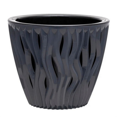 Кашпо пластиковое 1,6 л антрацит черная вставка Вдохновение Bmc Кашпо пластиковое 1,6 л антрацит черная вставка Вдохновение Bmc