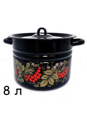 Кастрюля эмалированная 8 л петля черный Рябинушка Стальэмаль