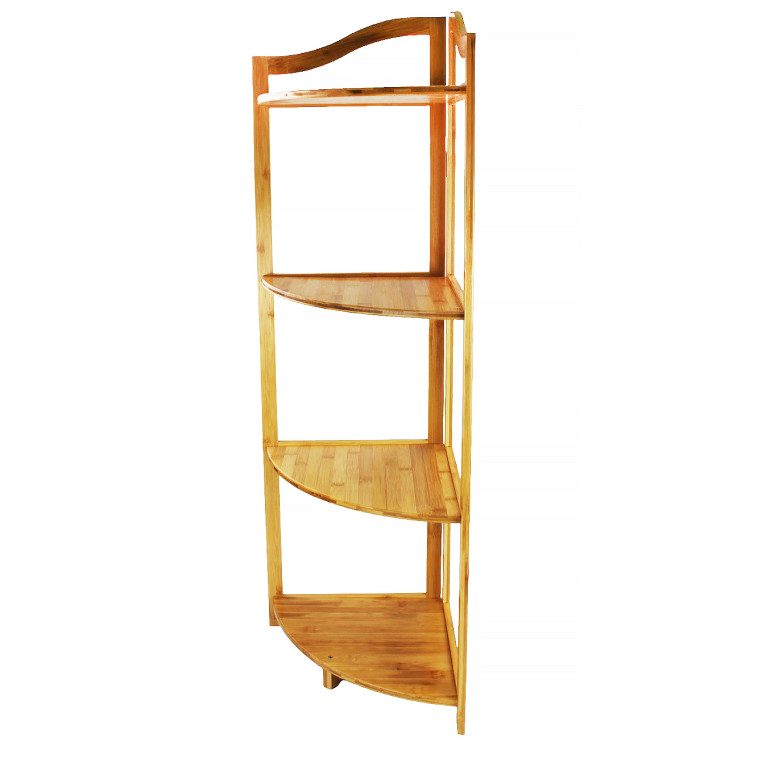 Фото Этажерка бамбуковая 4-х ярусная 100х31х26 см угловая светлый дуб Baizheng