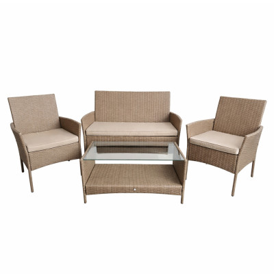 Мебель пластиковая 80*46*40 см стол 58*58*82 см 2 стула диван подушки бежевый Ротанг Grower