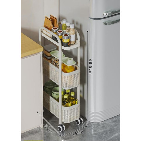 Этажерка металлическая 3-х ярусная 42х32х69 см на колесах белый Baizheng