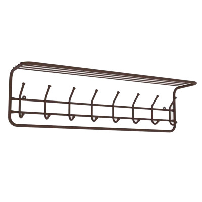 Вешалка металлическая настенная 98х22х26,5 см 8 крючков с полкой медный антик 100 ЗМИ