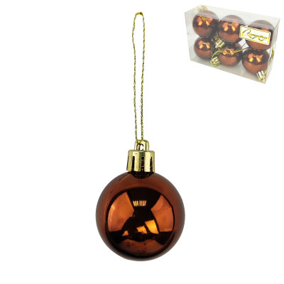 Набор пластиковых шаров d-4 см 6 шт шоколад Глянец Серпантин