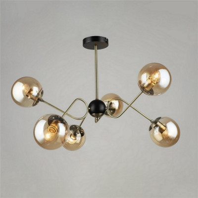 Люстра 6 плафонов 70,5*53 см Е27 60Вт 24м2 плафон стекло черный бронза Baizheng