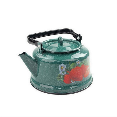 Чайник эмалированный 3,5 л петля зеленый рябчик Клубника садовая Стальэмаль