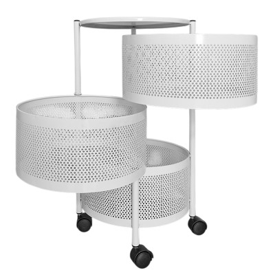 Этажерка металлическая 3-х ярусная 32х32х57 см круглая на колесах поворотная белый Baizheng