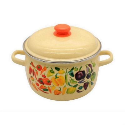 Кастрюля эмалированная 3 л пласт кнопка ободок белый Айша Стальэмаль