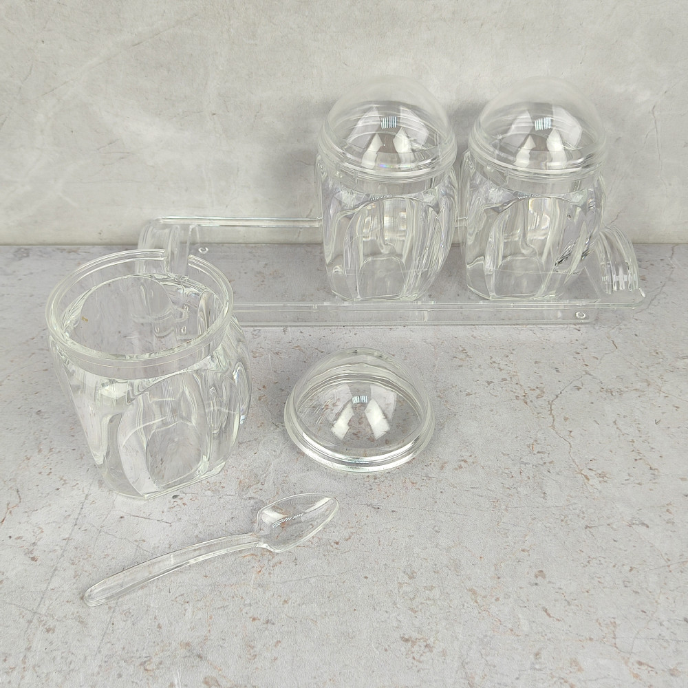 Набор пластиковый для специй 7 предметов ложка подставка прозрачный Jam Jar white Fessle