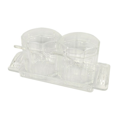 Набор пластиковый для специй 5 предметов ложка подставка прозрачный Jam Jar white Fessle Набор пластиковый для специй 5 предметов ложка подставка прозрачный Jam Jar white Fessle