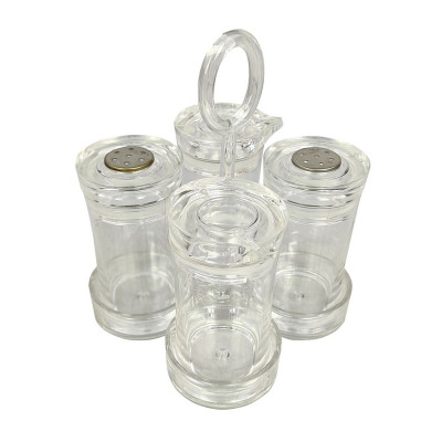 Набор пластиковый для специй 5 предметов подставка прозрачный Jam Jar white Fessle Набор пластиковый для специй 5 предметов подставка прозрачный Jam Jar white Fessle