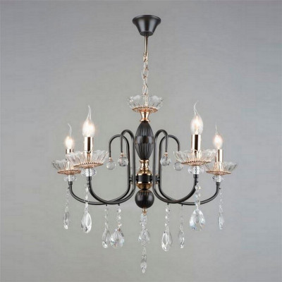 Люстра стеклянная 5 ламп 62*52,5*75,5 см Е14 60Вт 20м2 хром черный Baizheng