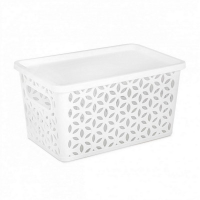 Корзина пластиковая 290х190х150 мм с крышкой белый Мираж Альтернатива