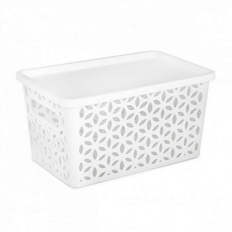 Корзина пластиковая 290х190х150 мм с крышкой белый Мираж Альтернатива