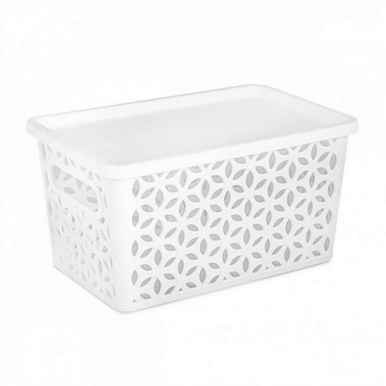 Корзина пластиковая 290х190х150 мм с крышкой белый Мираж Альтернатива