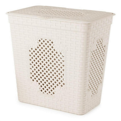 Корзина пластиковая для белья 85 л 580х390х570 мм с крышкой сл кость Плетенка люкс Альтернатива