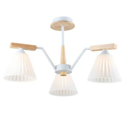 Люстра 3 плафона 59,5*32 см Е27 60Вт 12м2 плафон стекло белый-дерево Baizheng