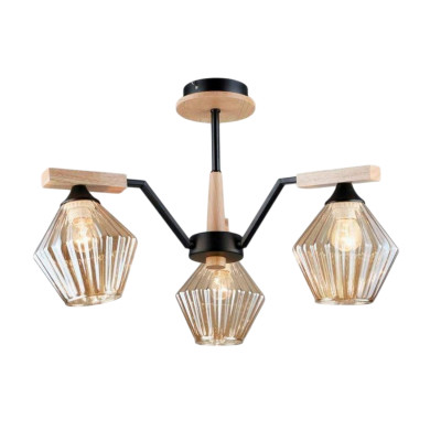 Люстра 3 плафона 58*34 см Е27 60Вт 12м2 плафон стекло черный-дерево Baizheng