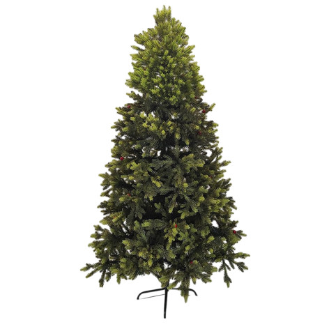 Ель искусственная 180 см литая +ПВХ ягоды шишки металл подставка 91Fex