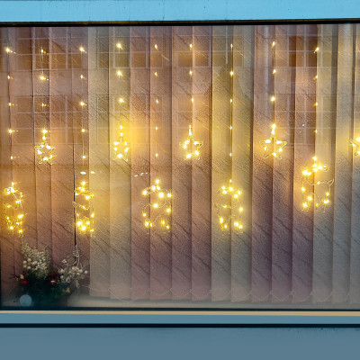 Гирлянда светодиодная 3 м 5 звезд 5 оленей 50*70 мм бахрома пластик желтый NP-1288 Fex