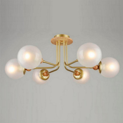 Люстра 6 плафонов 70*27 см Е27 60Вт 24м2 плафон стекло бронза дерево Baizheng