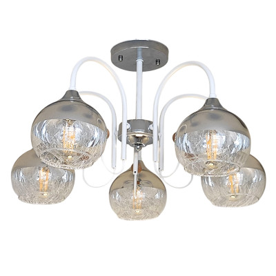 Люстра 5 плафонов 55*33 см Е27 60Вт 20м2 дерево плафон стекло белый хром Baizheng