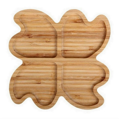 Менажница бамбуковая 20х20х1,5 см 4-х секционная Бабочка Коралл