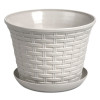 Мини фото Кашпо пластиковое  4 л поддон светло-серый Ротанг Violet