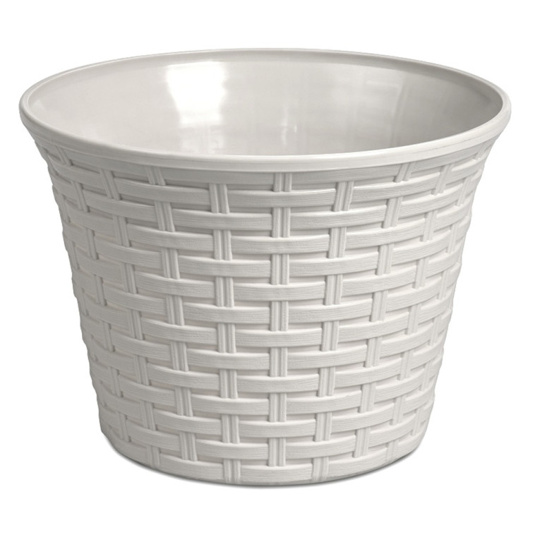 Фото Кашпо пластиковое  4 л поддон светло-серый Ротанг Violet