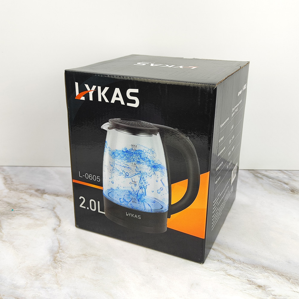 Чайник стеклянный электрический 2 л 1,85 кВт подстветка черный L-0605 Lykas