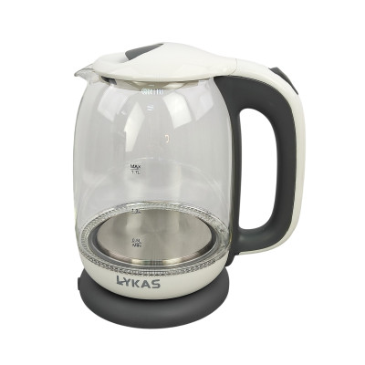 Чайник стеклянный электрический 1,7 л 1,85 кВт подстветка бело серый L-1792 Lykas