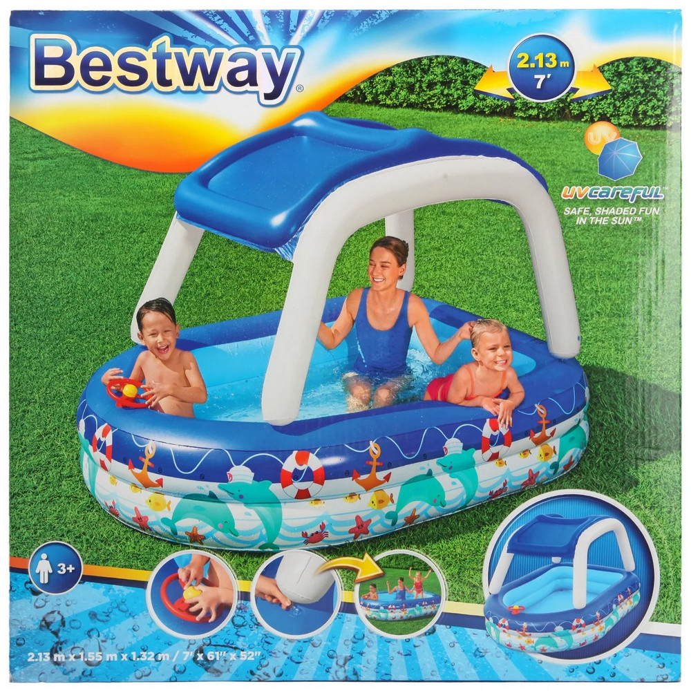 Бассейн надувной 213х155х132 см 282 л с навесом Bestway