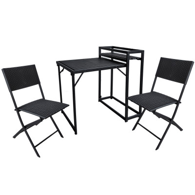 Мебель пластиковая 84*59 см стол 58*45*78 см 2 стула до 120 кг чёрный Ротанг Baizheng