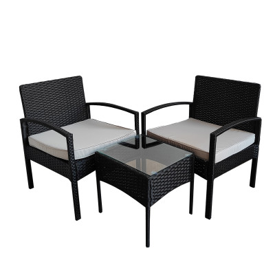 Мебель пластиковая 40*40*40 см стол 58*59*72 см 2 стула до 120 кг подуш черный Ротанг Baizheng