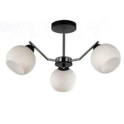 Люстра 3 плафона 57*28 см Е27 60Вт 12 м2 плафон стекло хром черный Baizheng