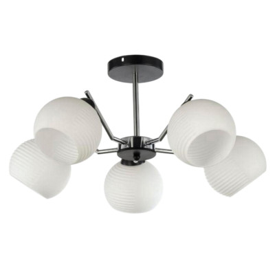 Люстра 5 плафонов 57*28 см Е27 60Вт 20 м2 плафон стекло хром черный Baizheng