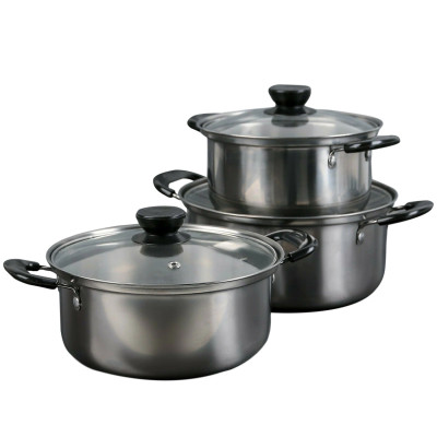 Набор посуды нерж сталь 6 пр 1,3 л 1,8 л 2,3 л стек крышка индукция Baizheng