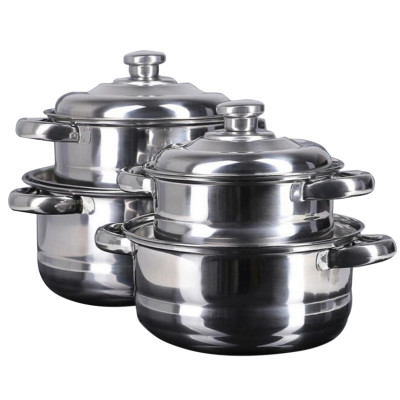 Набор посуды нерж сталь 8 пр 1,5 л 2 л 2,5 л 3,5 л металл крышки Baizheng