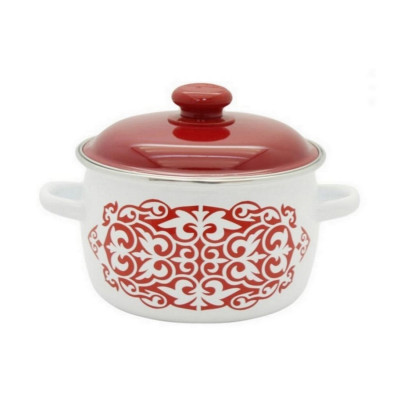 Кастрюля эмалированная 3 л пластиковая кнопка ободок белый Айша Стальэмаль Кастрюля эмалированная 3 л пластиковая кнопка ободок белый Айша Стальэмаль