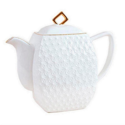 Чайник керамический заварочный  550 мл бело-золотой Снежная королева квадрат Коралл