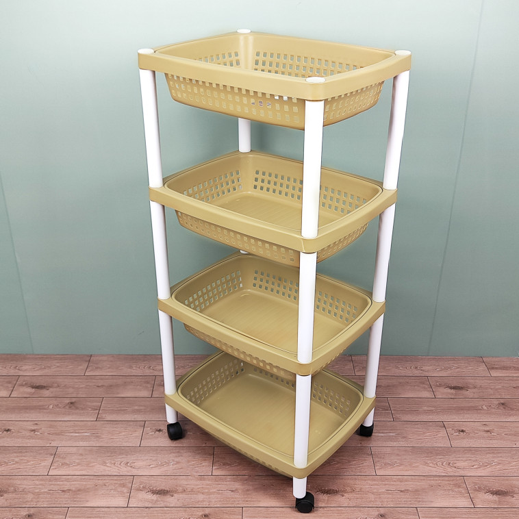 Изображение Этажерка пластиковая 4-х ярусная 46,5х365х995 мм на колесах микс 7032 Baizheng
